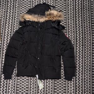 Canada Goose Black Puffer Jacket with Fur Hood